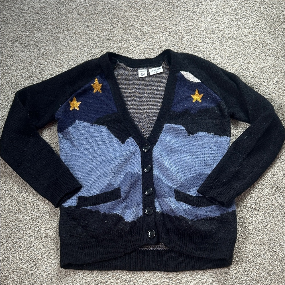 L. A. Hearts Black and Blue Lone Wolf Cardigan Sweater